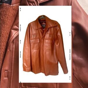 Vintage Long Brown Faux Leather Motorcycle Jacket Vancourt Womens Size Small